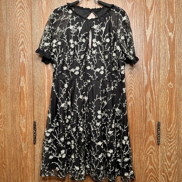 Kensie Black Floral Lace Embroidered Sheer Overlay Party Cocktail Dress Size 16 - Picture 1 of 10